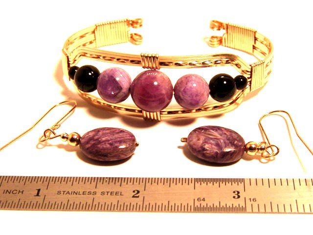 Charoite and Onyx Matched Set Bracelet and Earring