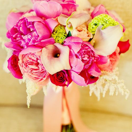 Pink peonies, blush calla liles, roses etc... Make