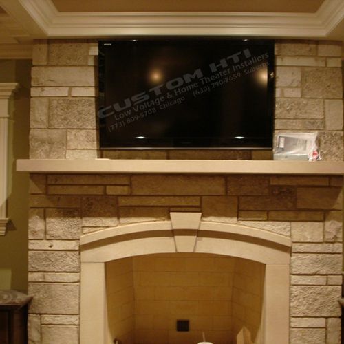 Stone Fireplace TV Installation w/ 5.1 Surround So