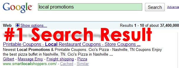 #1 Local Promotions site on #1 Search Engine