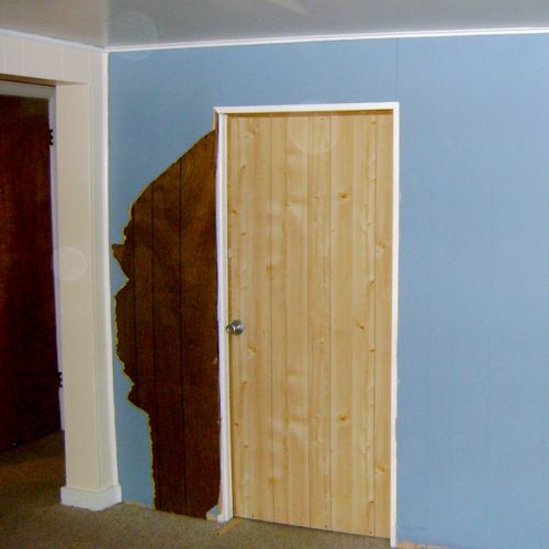 Raise height of door frame, replace door, repaint - *BEFORE*