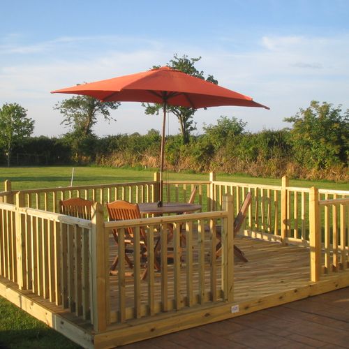 Wood Patio with railing can be placed anywhere in 