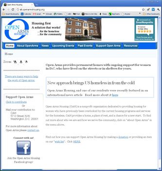 Web site for non-profit Open Arms Housing Inc., a 