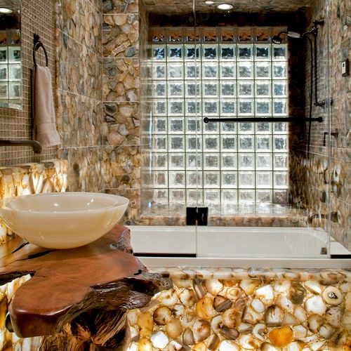 Bathroom Remodel - Backlit agate slabs & crystaliz