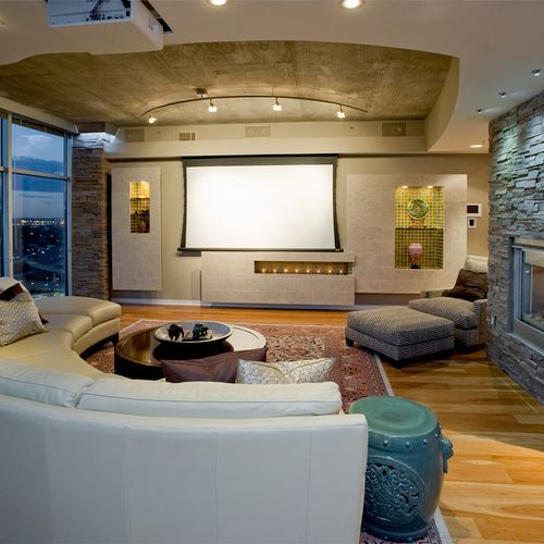 Penthouse remodel - A/V living room, modern organi