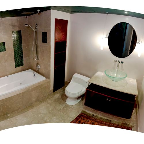 Remodel Bathroom - recessed glass tiles and limest