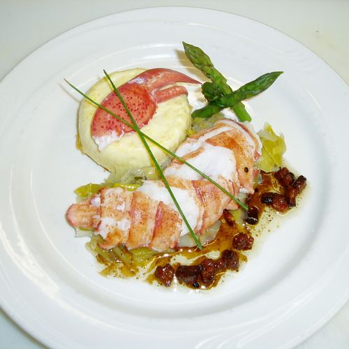 Poached Main Lobster with Pancetta Vinagrette, and