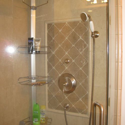 Shower with glass enclosure
