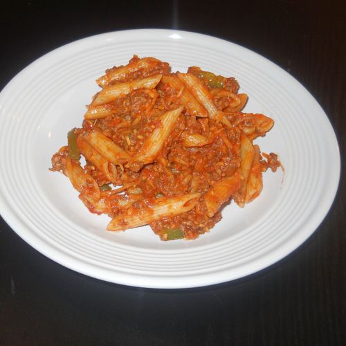 Beef Skilini- ground beef, sliced green pepper and