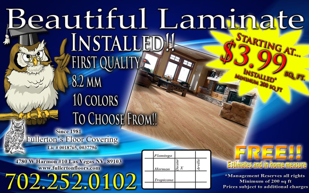 Laminate $3.99 Installed