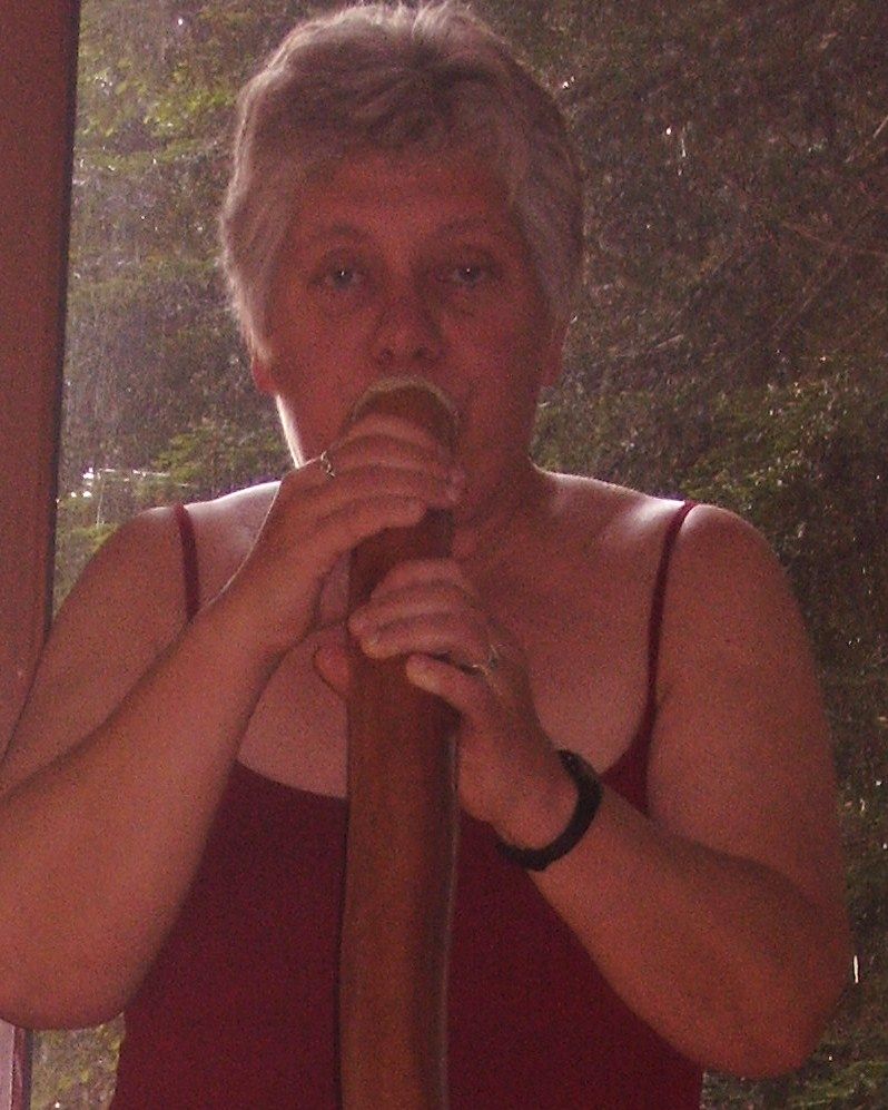 Elise playing eucalyptus didgeridoo