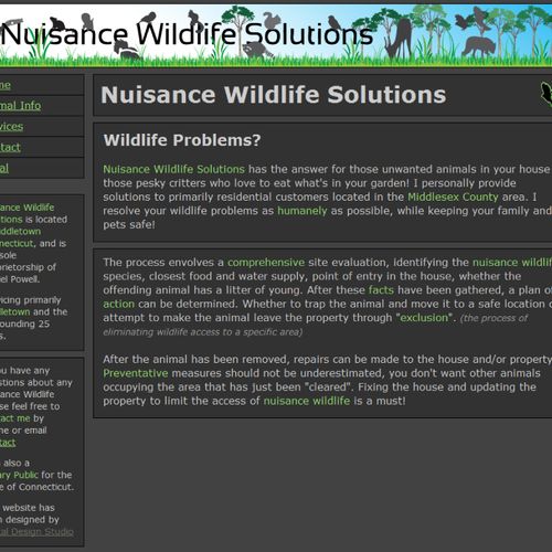 Nuisance Wildlife Solutions home web page
designed