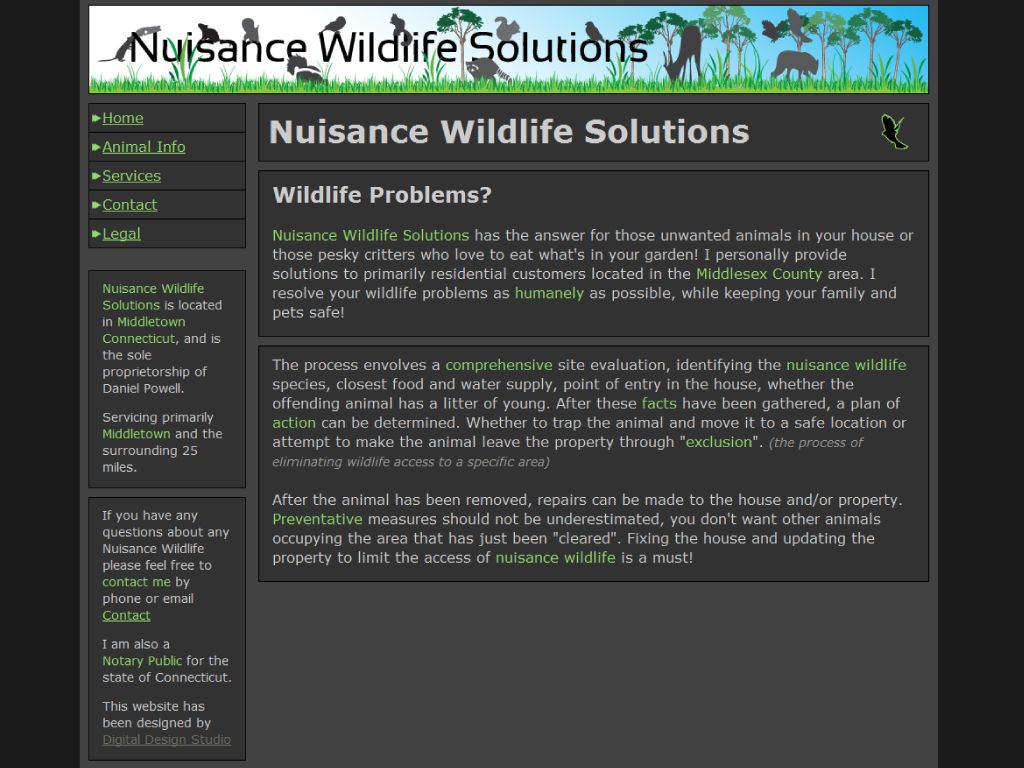 Nuisance Wildlife Solutions home web page
designed
