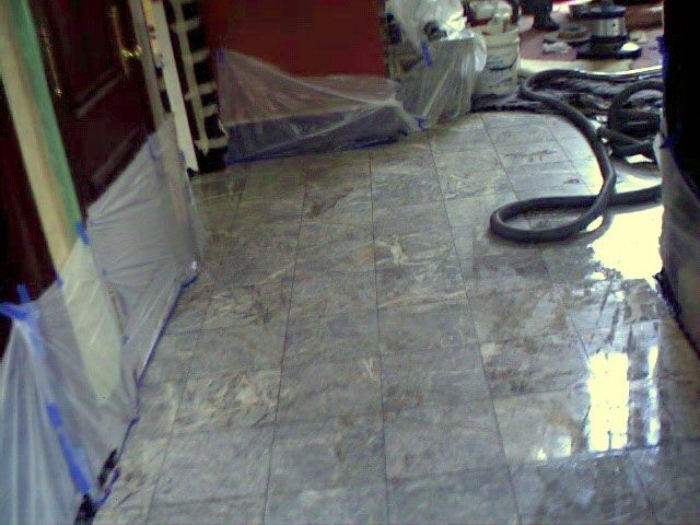 A floor in the mist of being polished