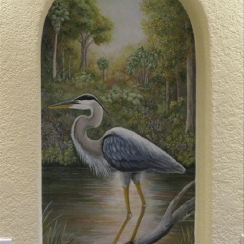 Great Blue for bathroom Niche' painted on canvas a