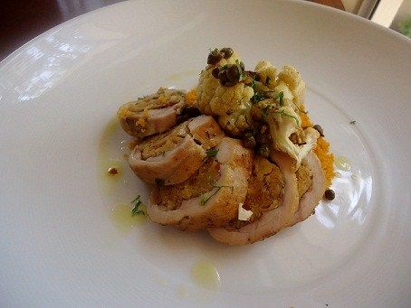 Plantain Stuffed Chicken Thigh, roasted brown butt