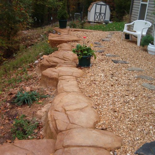 Faux Rock retaining edgeing constructed by Fender 