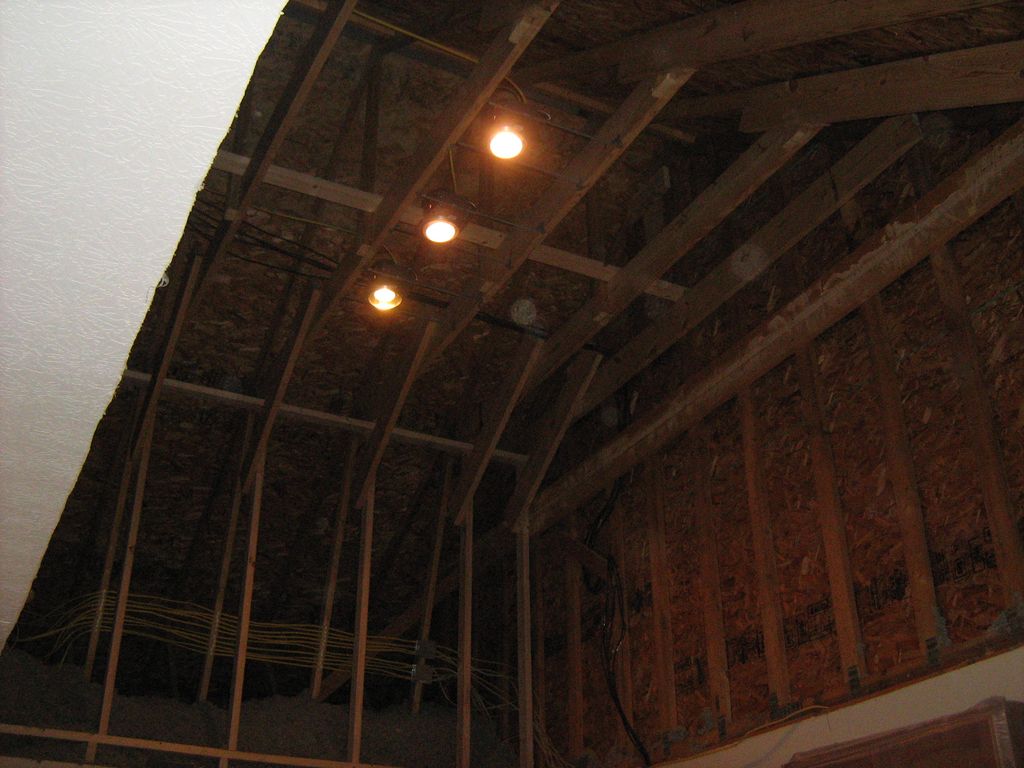 Opening out existing kitchen ceiling with 'fake' b