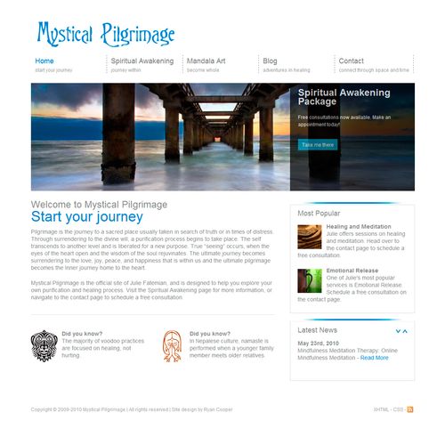 Custom website design for Mystical Pilgrimage