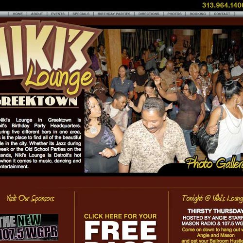 Website for Niki's Lounge, a nightclub located abo