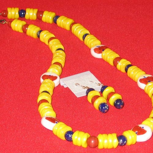 Brightly-colored necklace combines glass, Red Jasp
