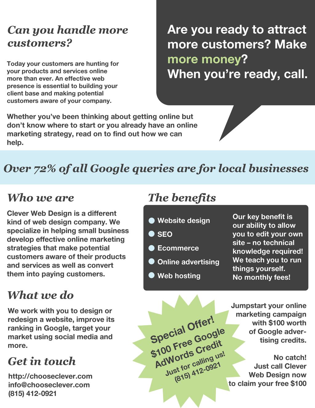 A direct mailer we sent out recently. The offer st