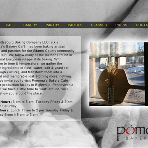 Website for Pomona's Bakery located in Biglerville