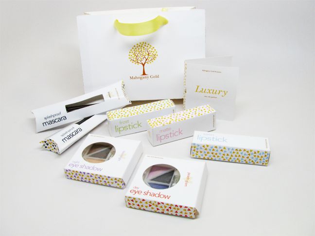 Packaging for fictitious cosmetics line "Mahogany 