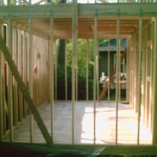Wall framing with wind brace.