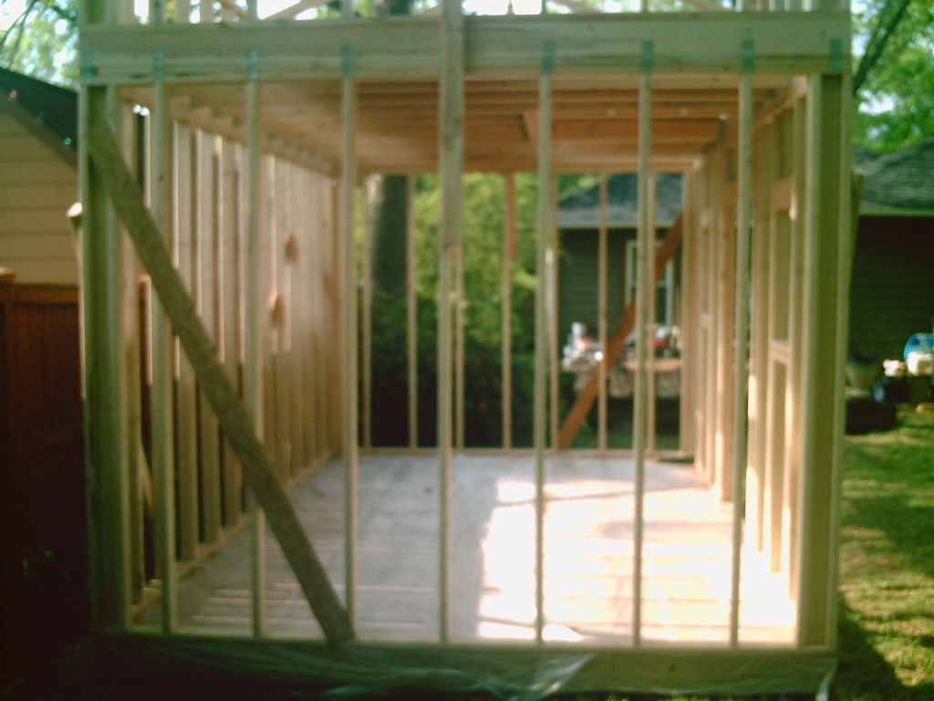 Wall framing with wind brace.