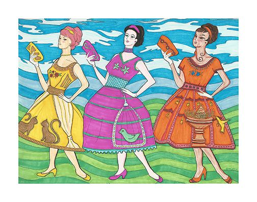 "The Painted Ladies" Ink and Pencil