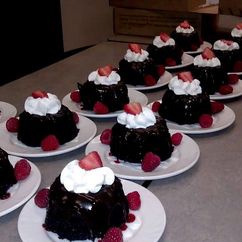 chocolate mini bundt cake with fresh berries and h