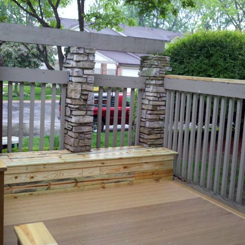 Newly built deck with built in storage around the 
