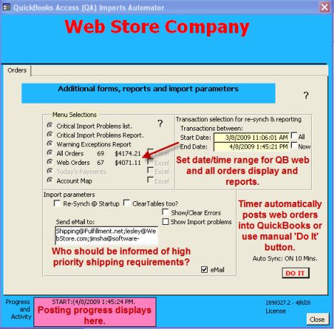 QA posts your web orders to QuickBooks.