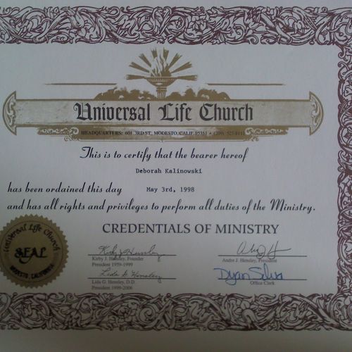 Universal Life Church Minister's Credential - Acce