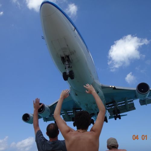 747 landing at Airport on Maho Beach, St. Maarten