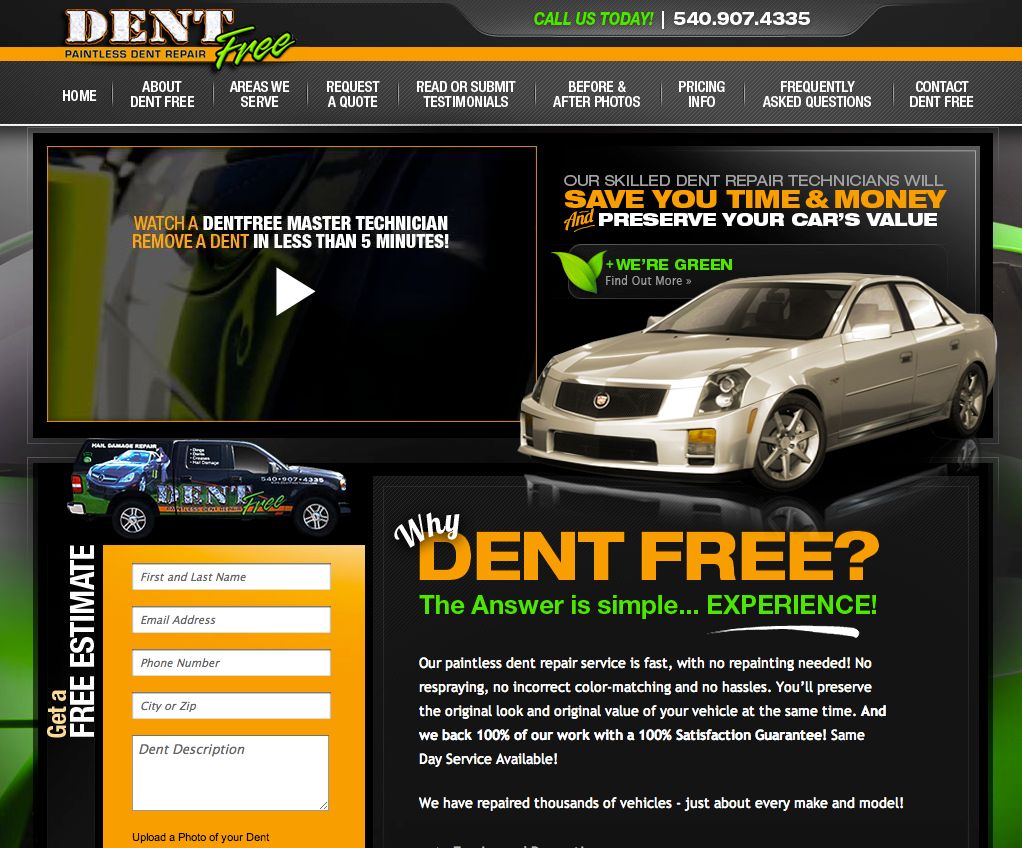 Dent Free Paintless Dent Removal website and mobil