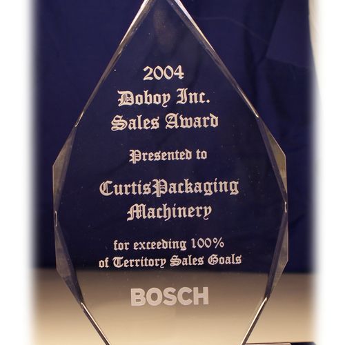3/4" thick glass award sand etched images.