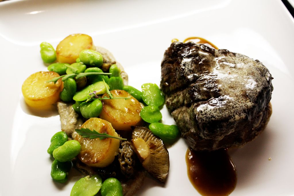 Prime Fillet Mignon with Roasted Onion Jus and Spr