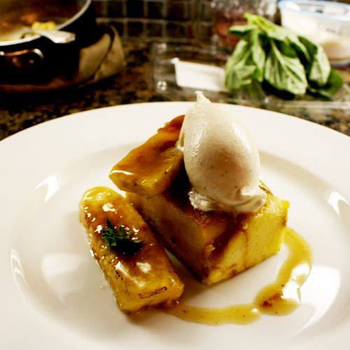 Banana Bread Pudding with Toasted Almond Ice Cream