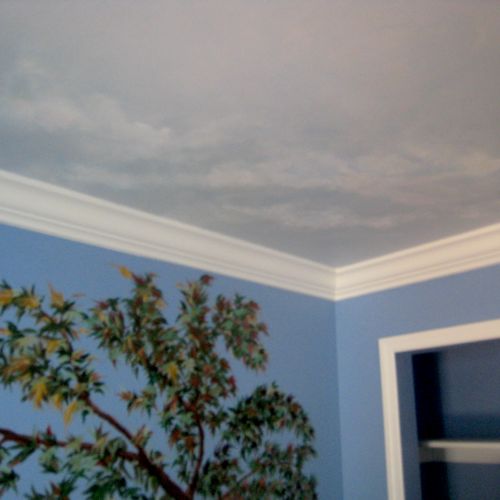 pale sky and tree in a child's room