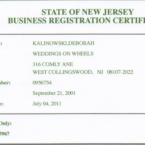 NJ Business Registration Certificate