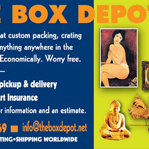 Small print ad for The Box Depot services.