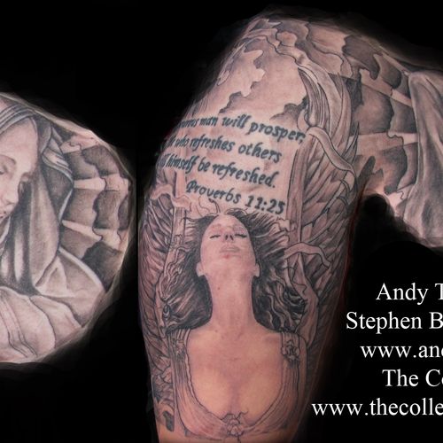 Black and grey Angel Sleeve by Andy Tats at The Co