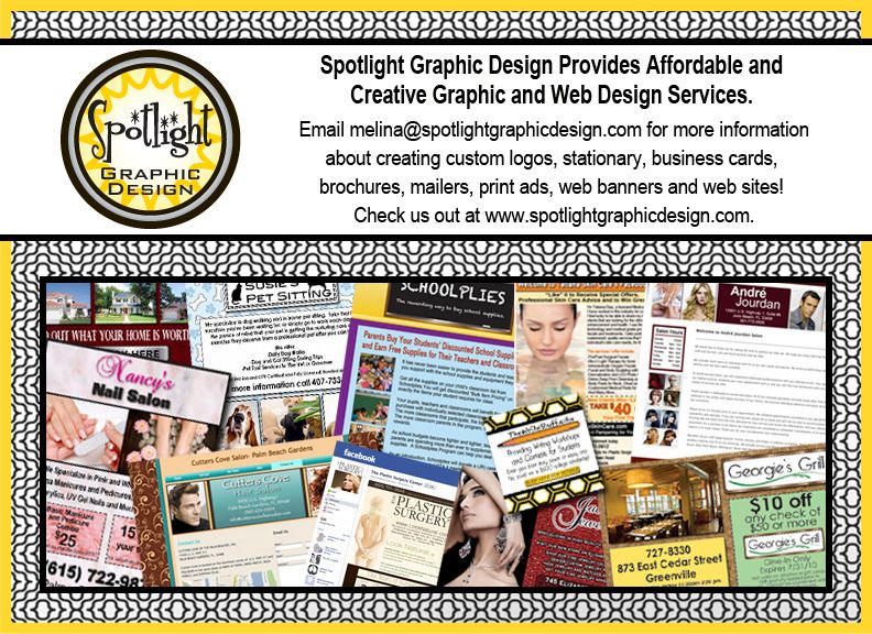 A sampling of Spotlight Graphic Design's work.  Ch