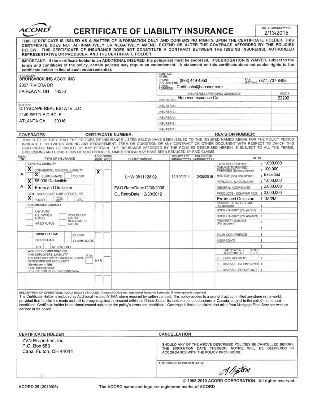 Proof of Liability Insurance