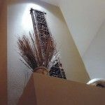 A staircase mid-landing that was re-painted and ad
