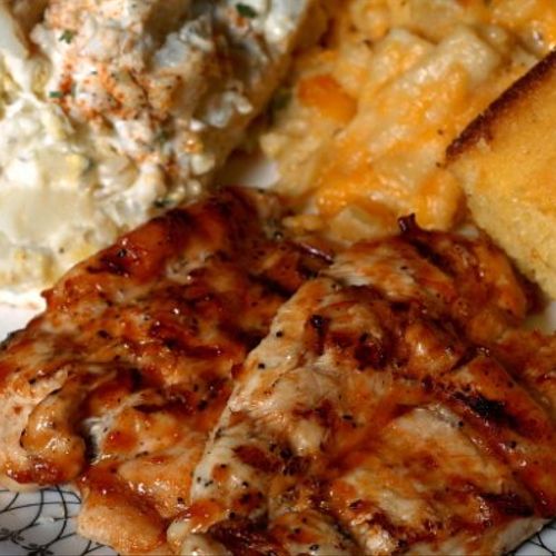 Grilled Barbecue Chicken Breasts with Potato Salad