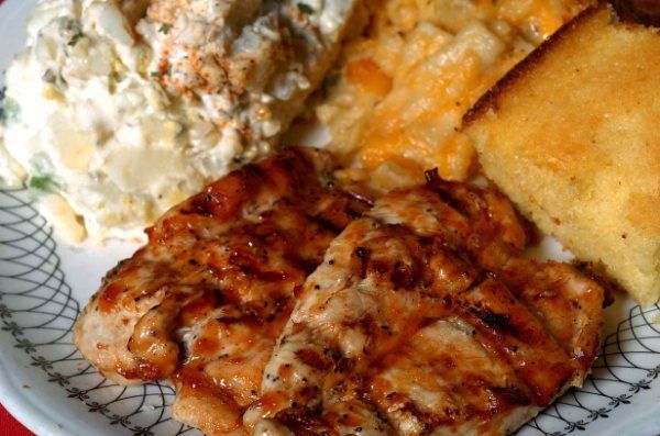 Grilled Barbecue Chicken Breasts with Potato Salad