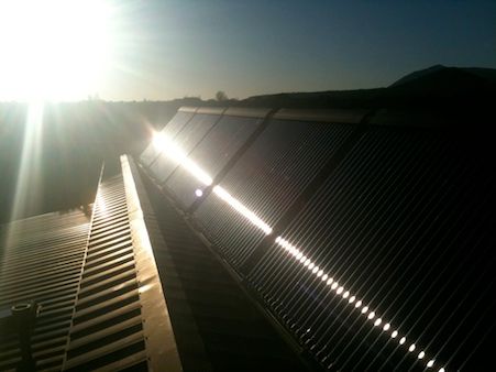 Solar panels at sunset